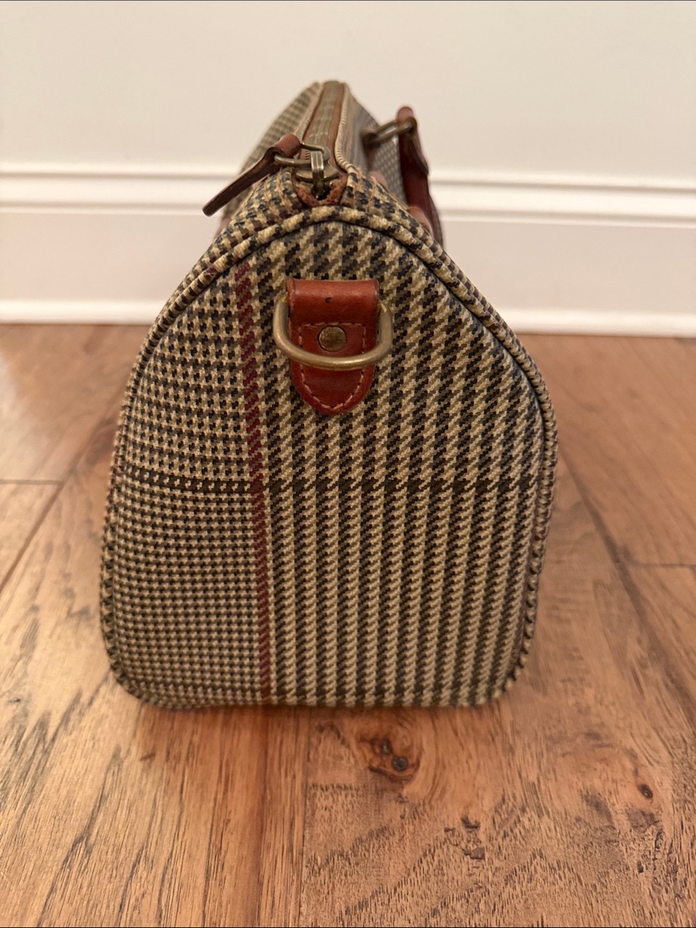 Vintage Polo Ralph Lauren Mini Boston Brown Houndstooth Satchel with Tan Accents - Picture 3 of 7